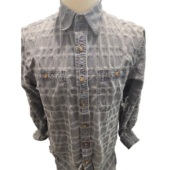 The Territory Ahead Blue Gray Textured Plaid Silk Cotton Shirt Men’s M Classic - Picture 2 of 9